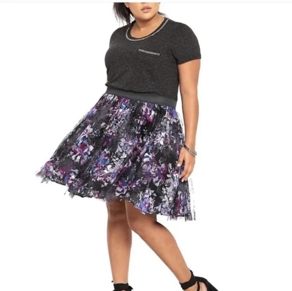 Torrid Floral Tulle Black Purple Skirt